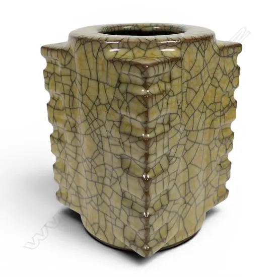 A large Chinese Song style Ge kiln Cong vase,