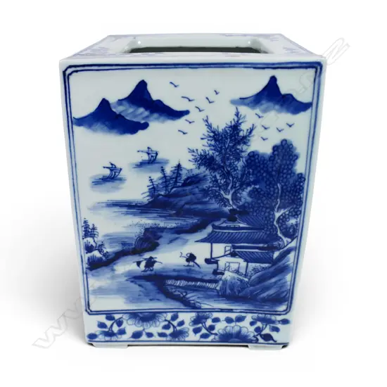 A Chinese Kangxi style blue and white square section vase,