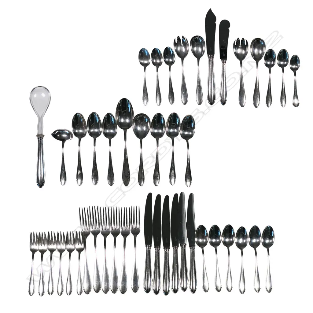 A vintage Swiss Jezler .800 silver six place cutlery service, Image 1++