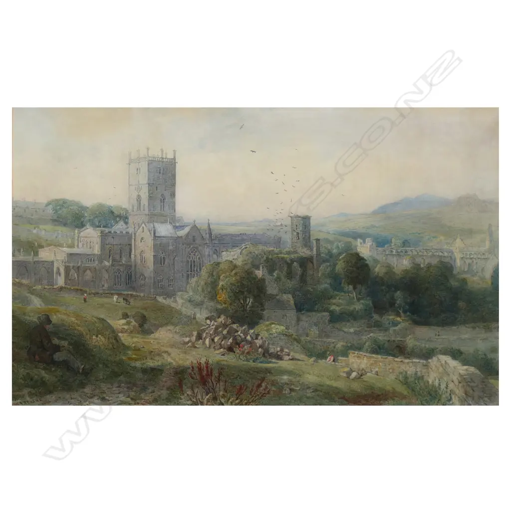 Walter Fryer Stocks (UK 1842-1915) ‘St David's Cathedral and the Bishop's Palace, Pembroke’, Image 1++