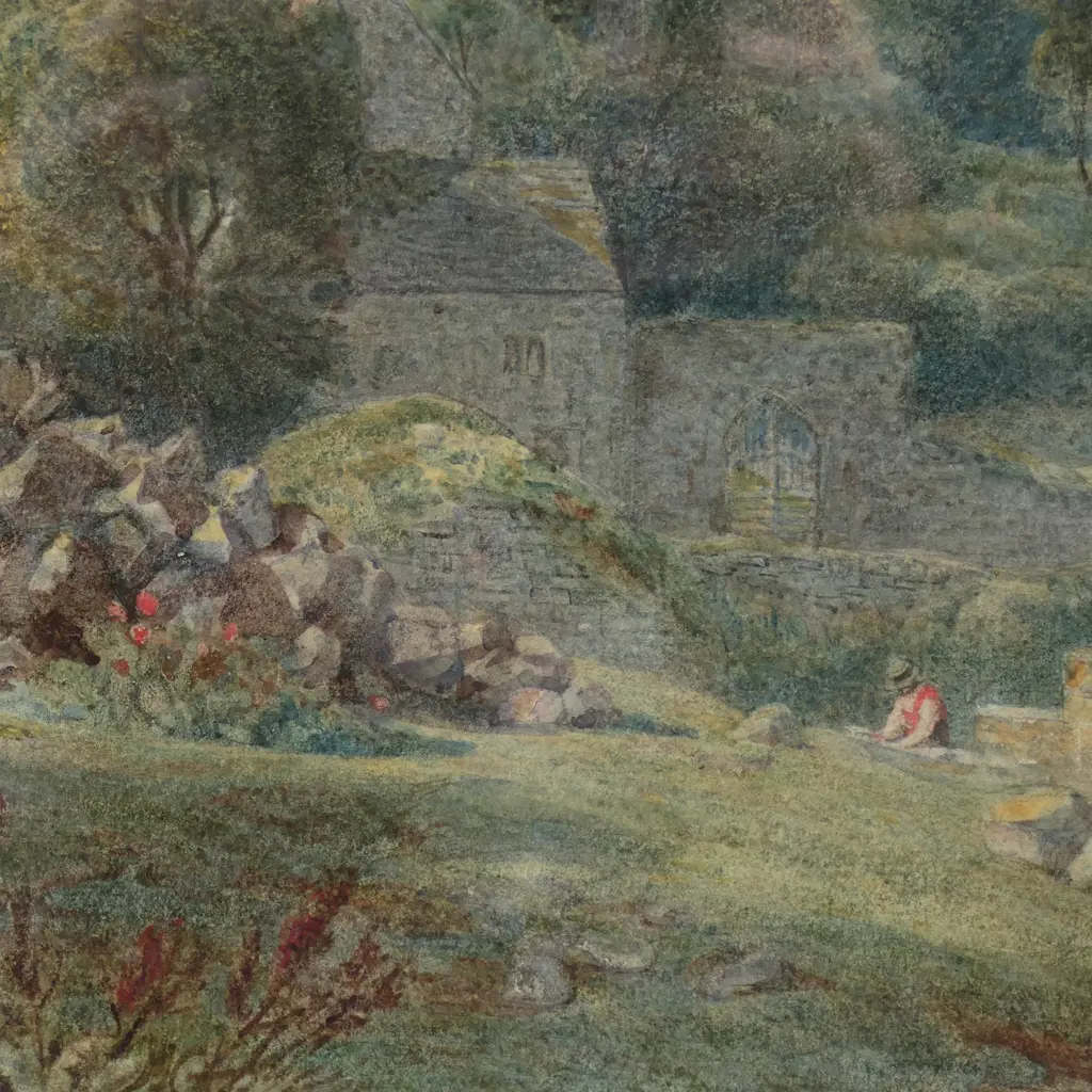 Walter Fryer Stocks (UK 1842-1915) ‘St David's Cathedral and the Bishop's Palace, Pembroke’, Image 1++