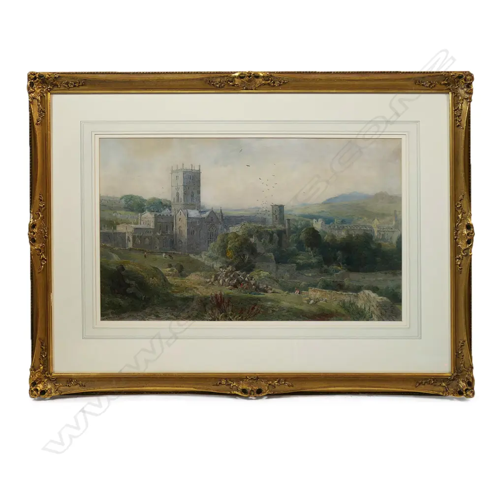 Walter Fryer Stocks (UK 1842-1915) ‘St David's Cathedral and the Bishop's Palace, Pembroke’, Image 1++