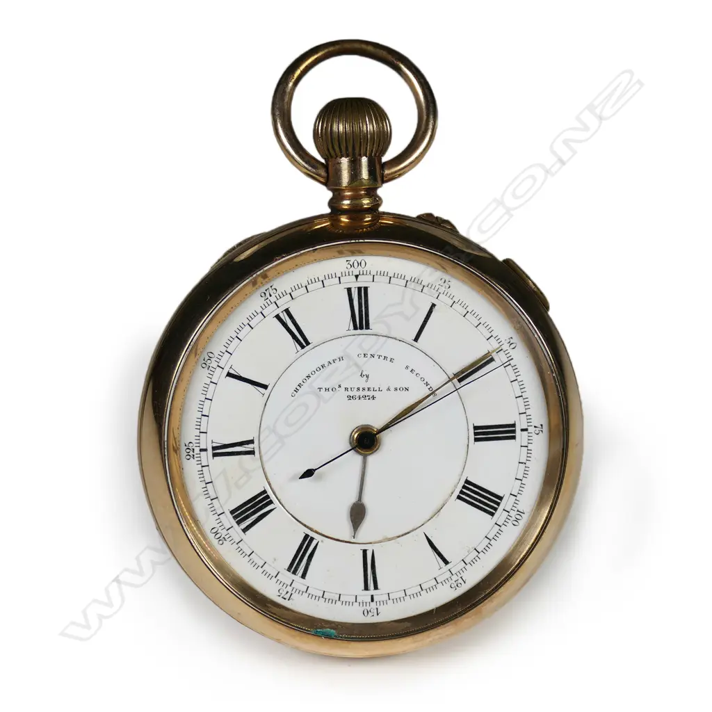 A late 19th/early 20thC gold plated open face centre seconds chronograph pocket watch, Image 1++