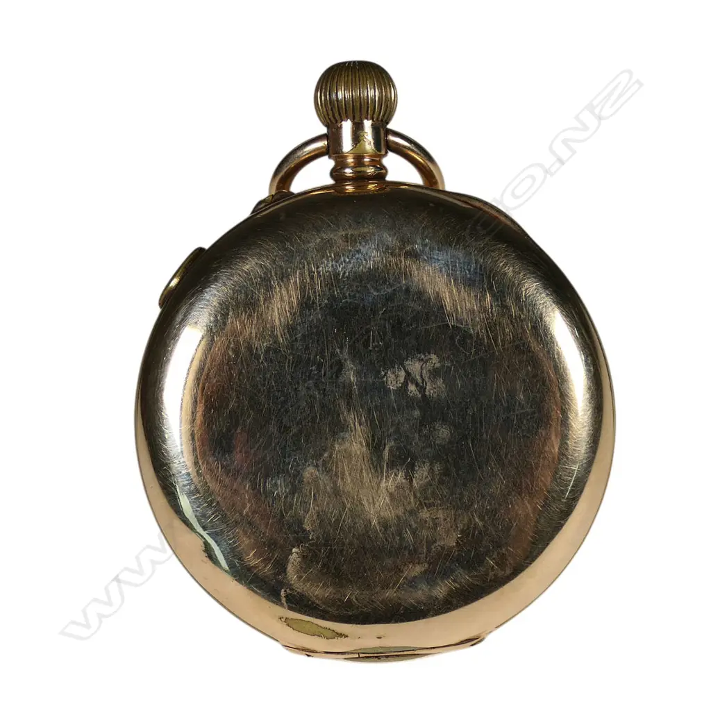 A late 19th/early 20thC gold plated open face centre seconds chronograph pocket watch, Image 1++