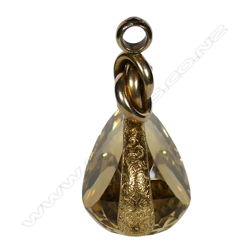 A large late 19thC 9ct gold and citrine fob spinner, Image 1++