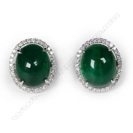 A pair of 18ct white gold emerald and diamond earrings,