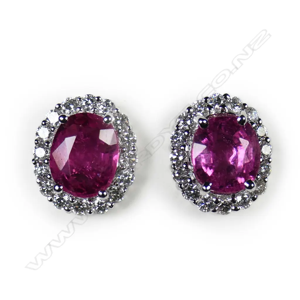 A pair of 18ct white gold pink tourmaline and diamond earrings, Image 1++