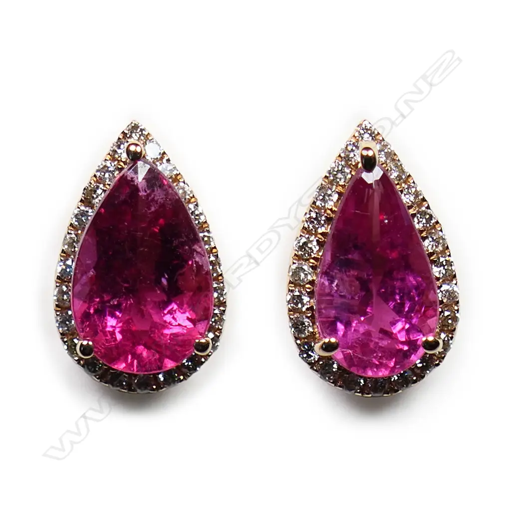 A pair of 18ct gold pink tourmaline and diamond earrings, Image 1++