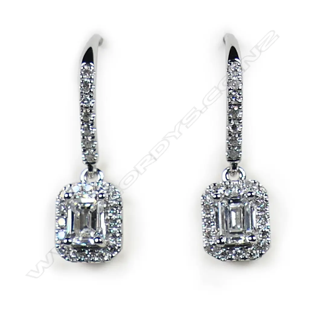 A pair of 18ct white gold and diamond earrings, Image 1++