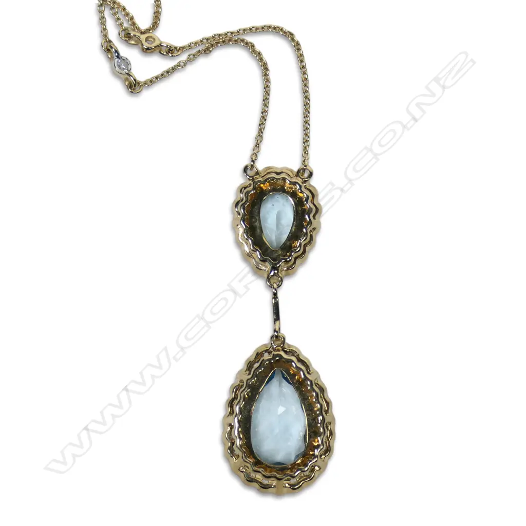 A 14ct gold aquamarine and diamond drop necklace, Image 1++