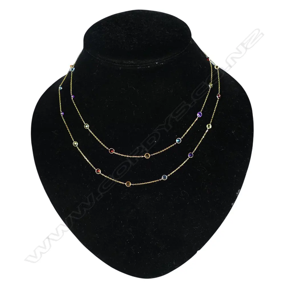 A 14ct gold and multi gemstone necklace, Image 1++