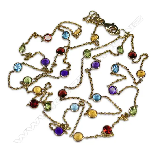 A 14ct gold and multi gemstone necklace,