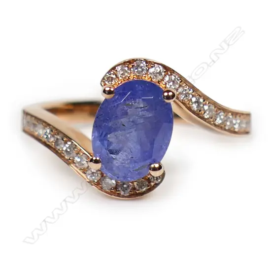 A 14ct rose gold tanzanite and diamond ring,