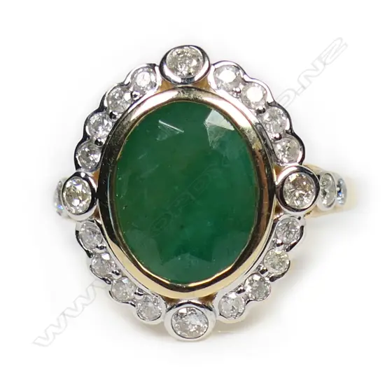 A 14ct gold emerald and diamond antique style ring,