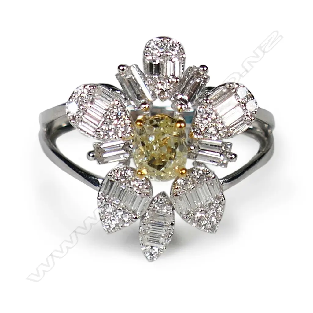 An 18ct white gold yellow and white diamond ring, Image 1++