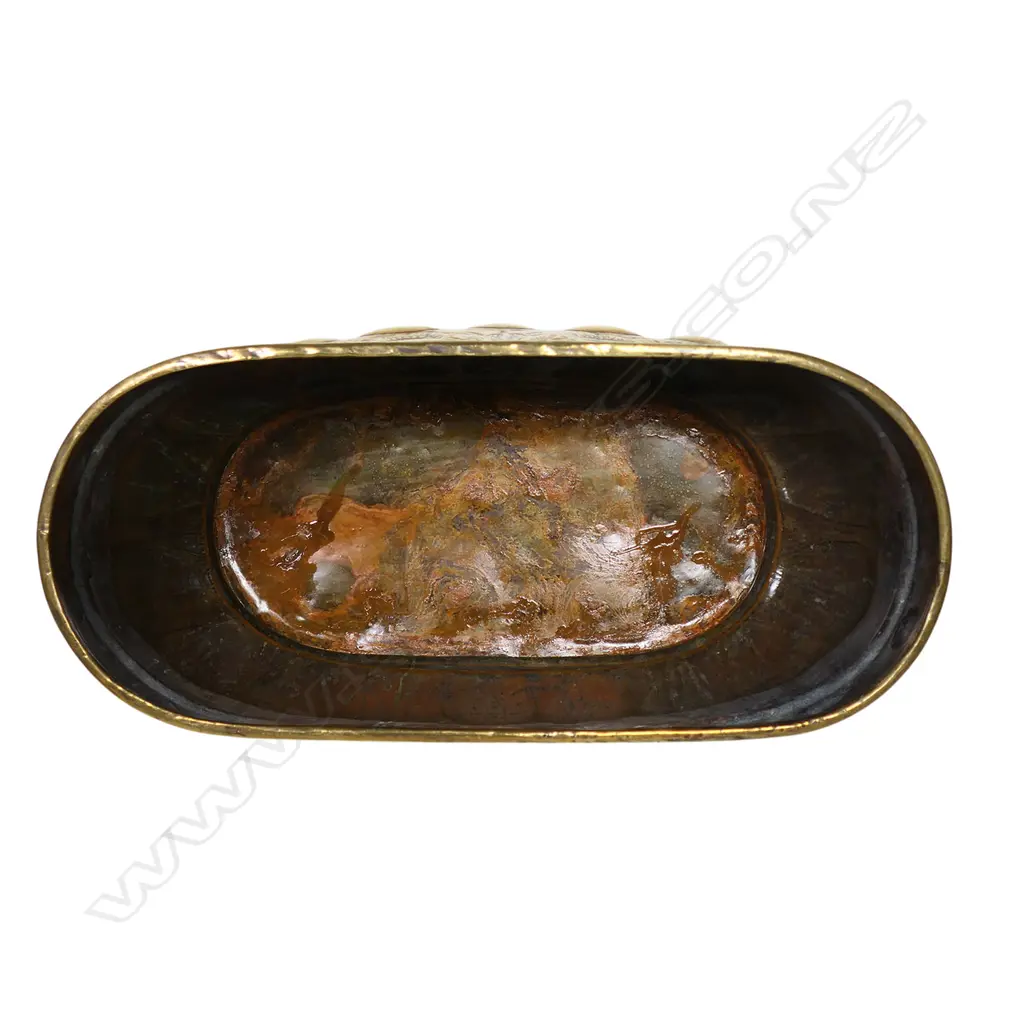 An Arts and Crafts brass lidded coal box, Image 1++