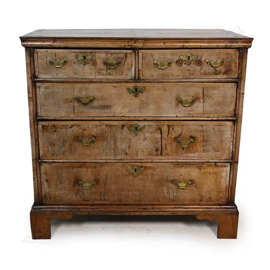 A George II walnut chest of drawers,