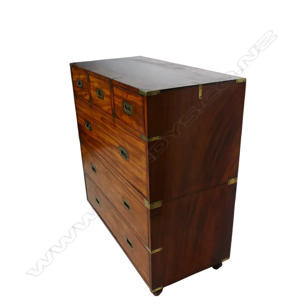 A Victorian mahogany and brass bound split campaign chest, Image 1++