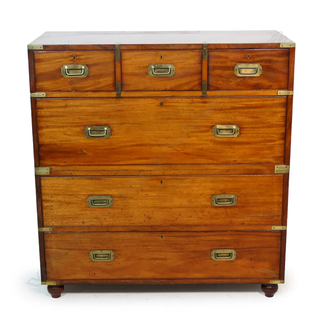 A Victorian mahogany and brass bound split campaign chest, Image 1++