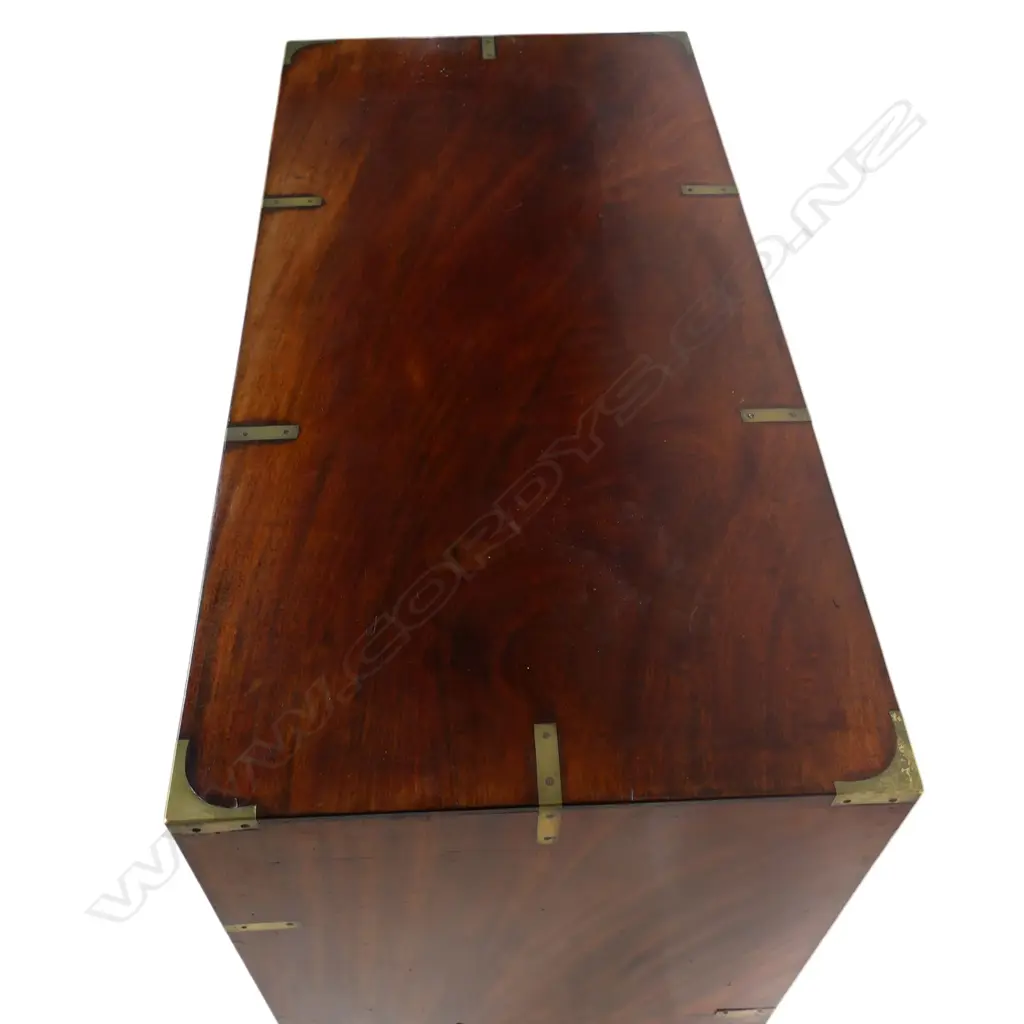 A Victorian mahogany and brass bound split campaign chest, Image 1++