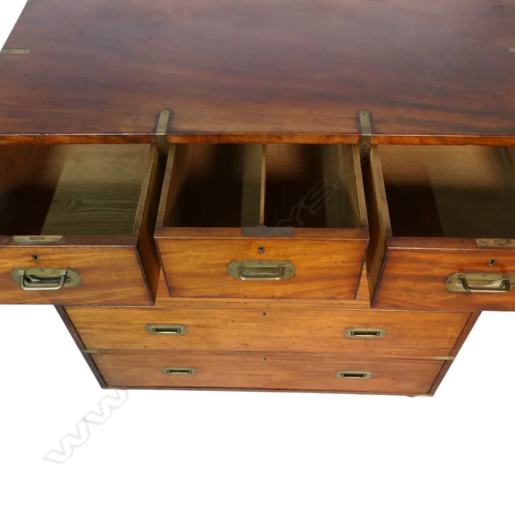 A Victorian mahogany and brass bound split campaign chest, Image 1++