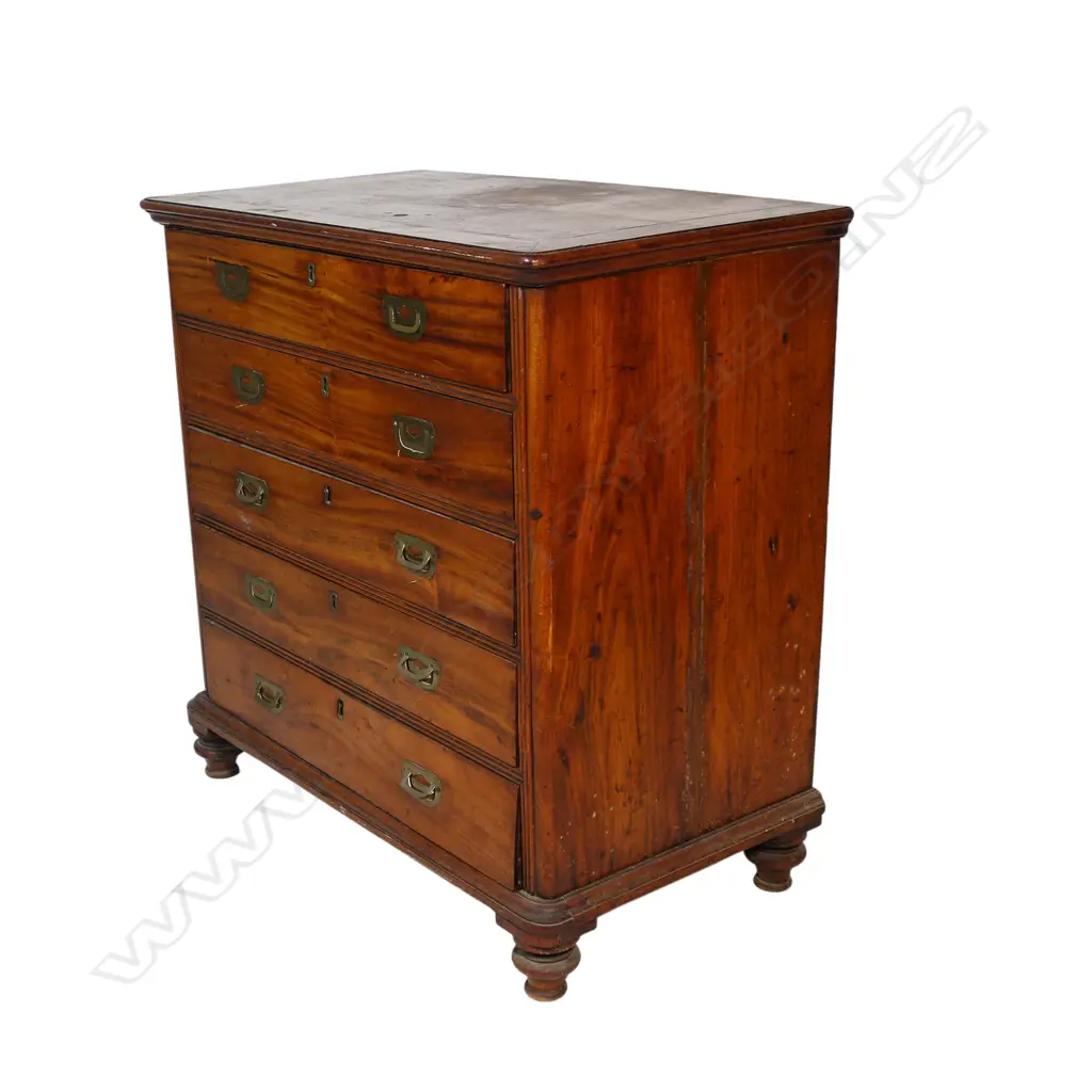 A 19thC oak campaign style chest of drawers, Image 1++