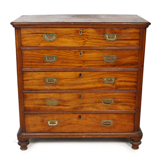 A 19thC oak campaign style chest of drawers,