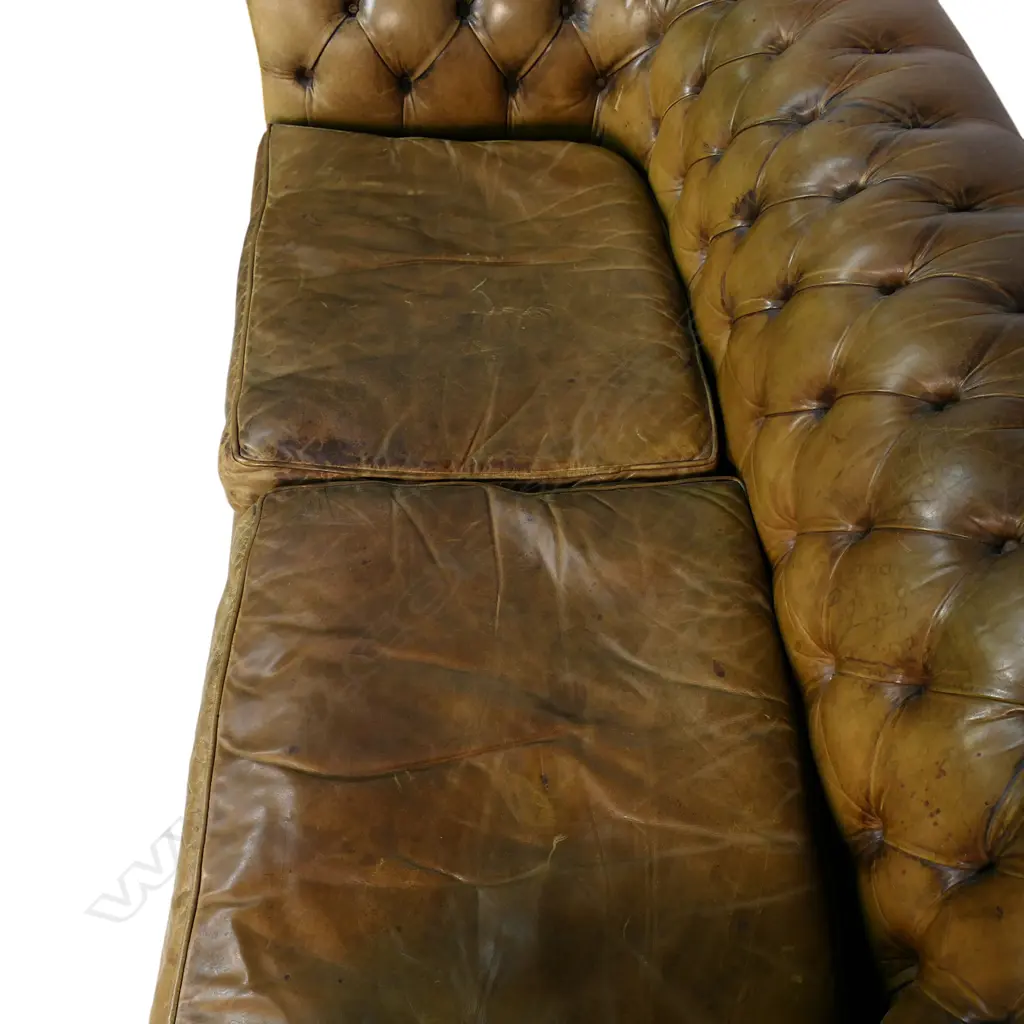 A vintage tan leather button back Chesterfield, Image 1++