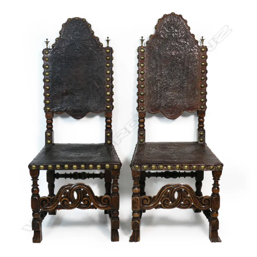 A pair of 19thC Portugese style leather chairs, Image 1++
