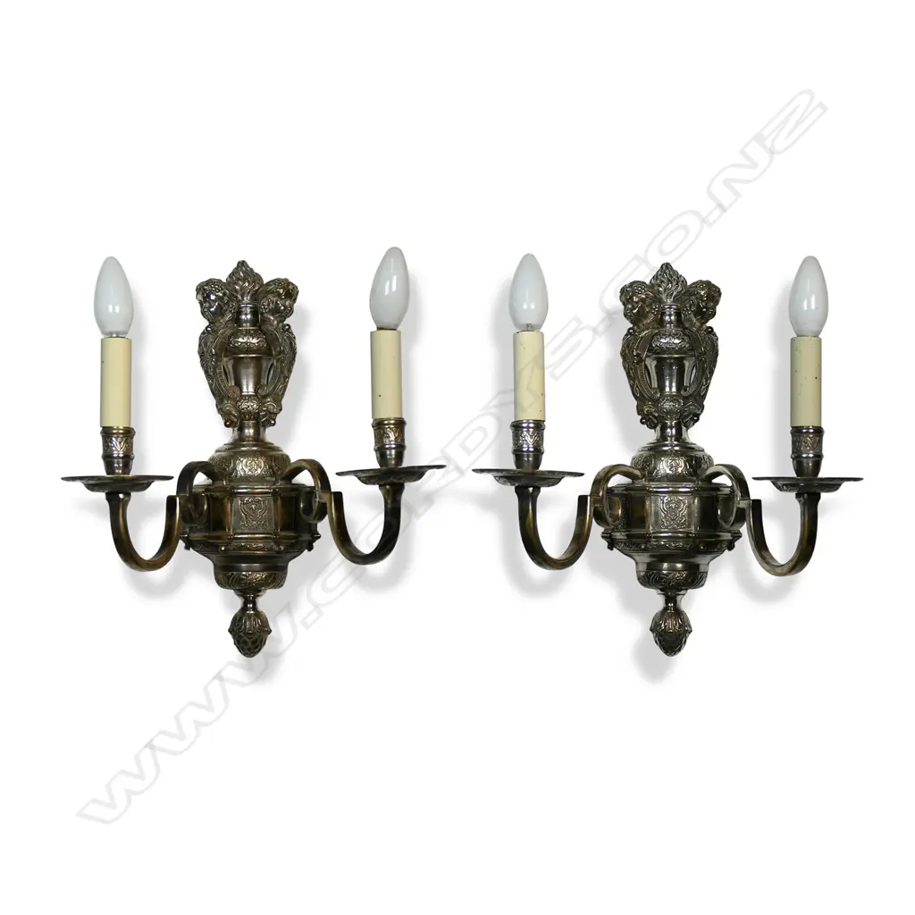 A pair of early 20thC silver plate figural wall sconces, Image 1++