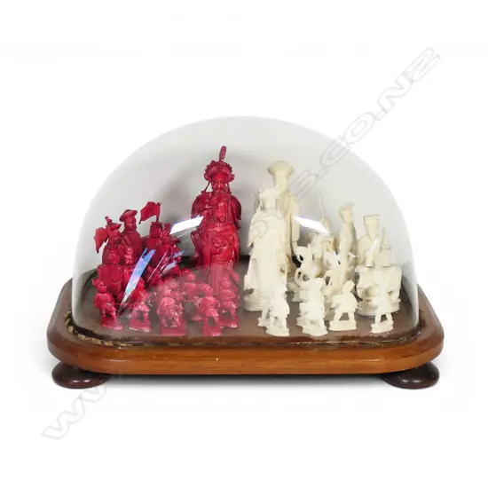 An old Chinese carved ivory chess set,