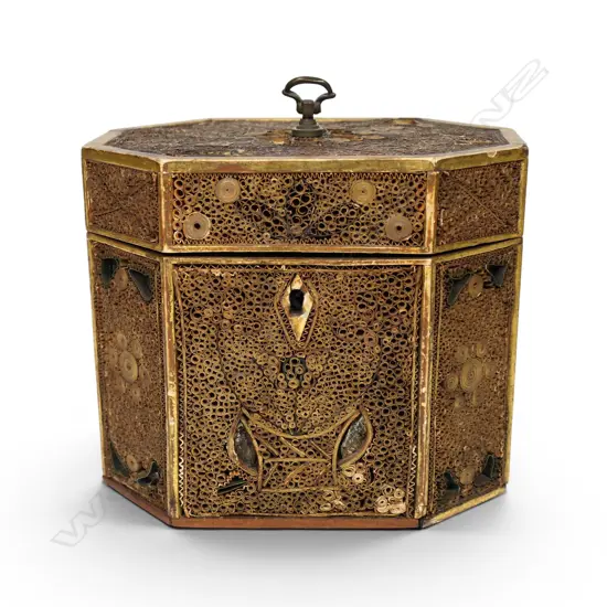 A rare 18thC quillwork tea caddy,