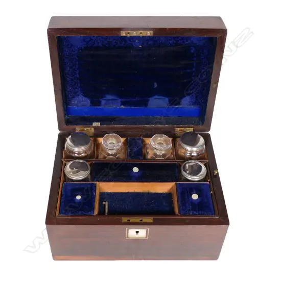 Victorian rosewood fitted travelling dressing / writing box.