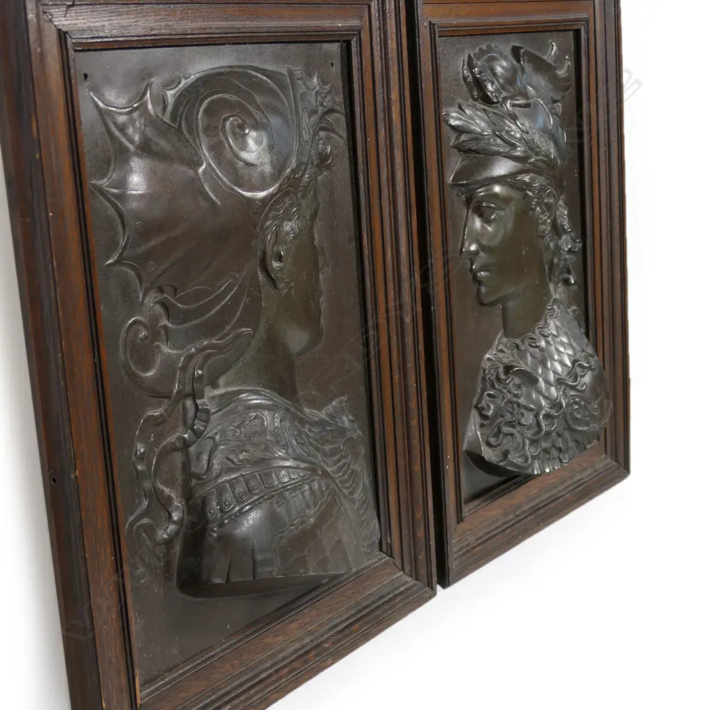 A pair of late 19thC Grand Tour French bronzed white metal bas-relief plaques, Image 1++