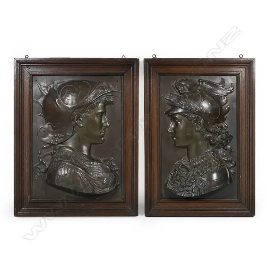 A pair of late 19thC Grand Tour French bronzed white metal bas-relief plaques,