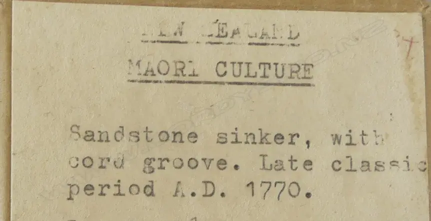 An old Māori sandstone mahe (fishing sinker), Image 1++