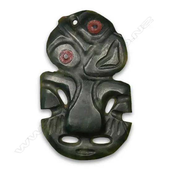 A large 19thC / early 20thC Māori carved pounamu hei tiki,