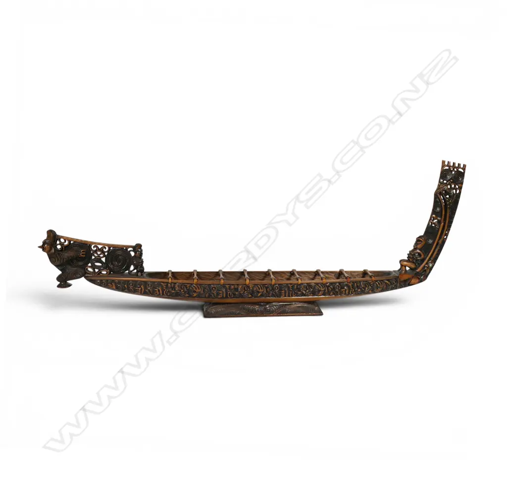 Rangi Redman carved model war canoe 'waka taua', Image 1++
