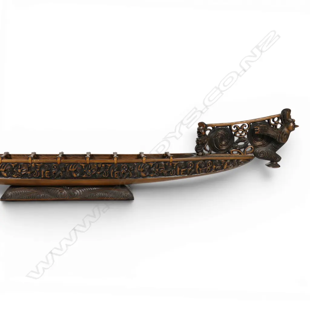 Rangi Redman carved model war canoe 'waka taua', Image 1++