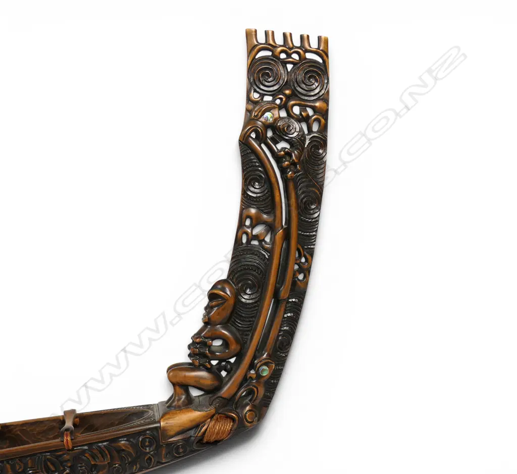 Rangi Redman carved model war canoe 'waka taua', Image 1++