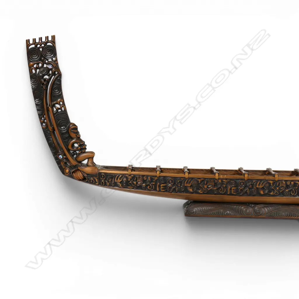 Rangi Redman carved model war canoe 'waka taua', Image 1++