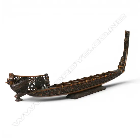 Rangi Redman carved model war canoe 'waka taua',