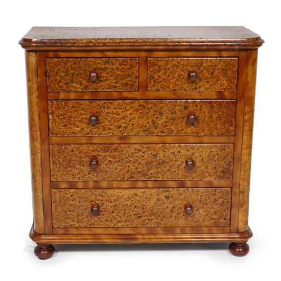 A late 20thC mottled kauri apprentice chest,