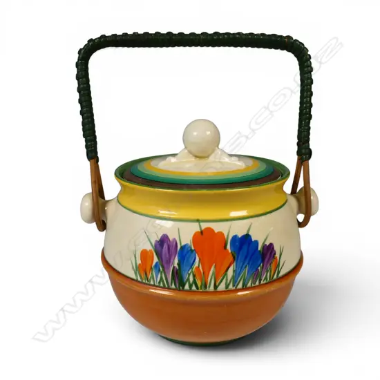 A Clarice Cliff Bizarre biscuit barrel,