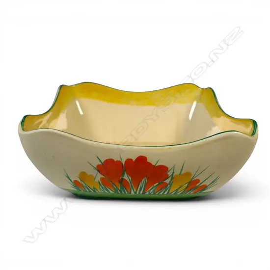 A Clarice Cliff Bizarre square fruit bowl,