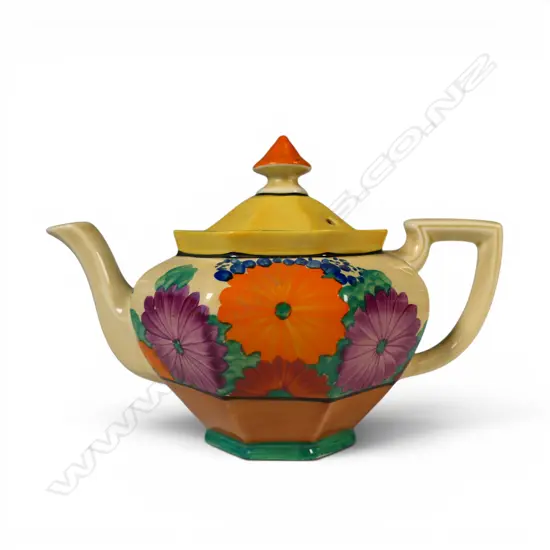 A Clarice Cliff Bizarre tea pot,
