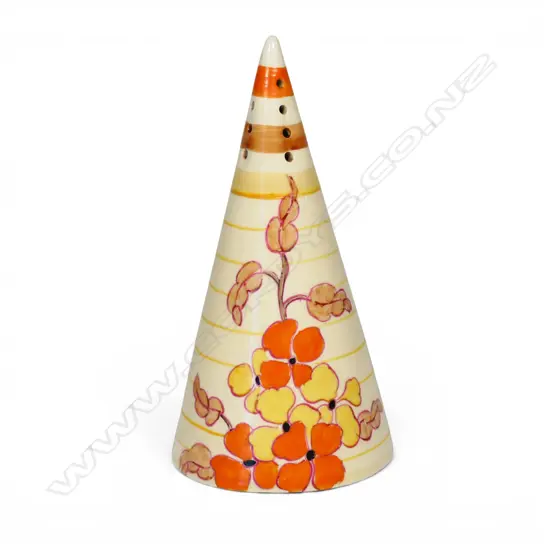 A Clarice Cliff Bizarre sugar sifter,