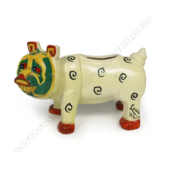 A Louis William Wain (UK 1860-1939) 'The Lucky Bully Bulldog' ceramic spill vase,