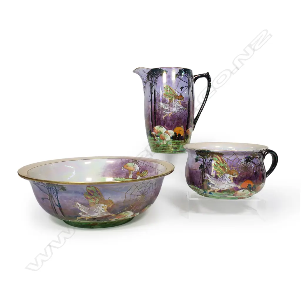 A Grimwades Byzanta Ware fairy and toadstool lustre part wash set, Image 1++