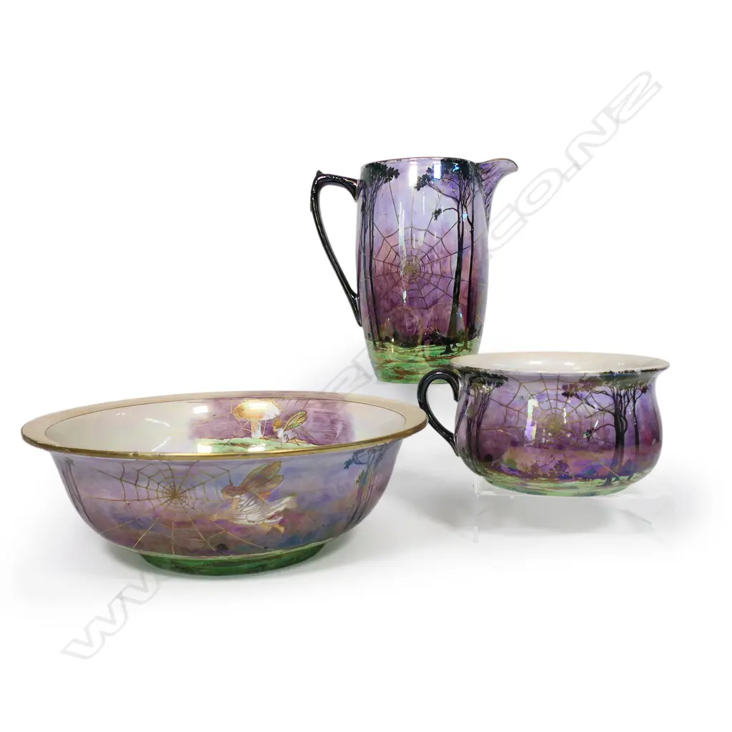 A Grimwades Byzanta Ware fairy and toadstool lustre part wash set, Image 1++